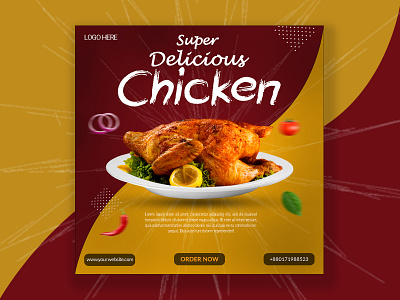 Creative Social Media Banner. banner brown chicken banner creative delicious facebook hot instagram internet meroon modern online order now poster social media spiecy super delicious tasty