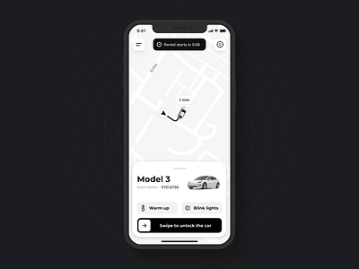 Zero-emissions car rental - car check flow app auto automobile automotive black car car rent car sharing fleet ios rental rental app rentals tesla transportation transportation app ui ui ux ux white