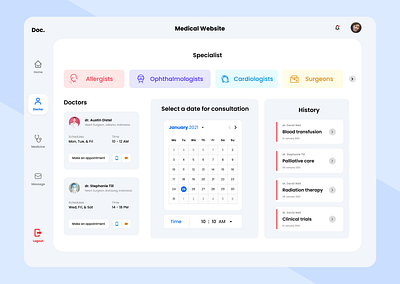 Medical Check Up Web - Doctors calendar design diagnose doctor doctor appointment health health app health care healthy hospital medical medical app medical care medicine patient public health public health service specialist uiux web