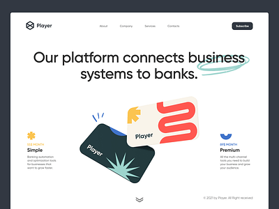 Player platform afterglow app bank bussines bussines card clean connections illustration landing minimal mobile mobile app payment app payments ui website