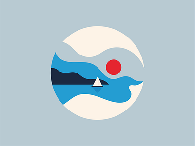 Bubble of dreams boat curves flat flatillustration illustration minimal mountains sailing