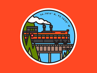 The Duluth Zephyr badge bridge circle duluth exhaust illustraion lake lake superior line north outdoors patch railroad smoke tracks train trees