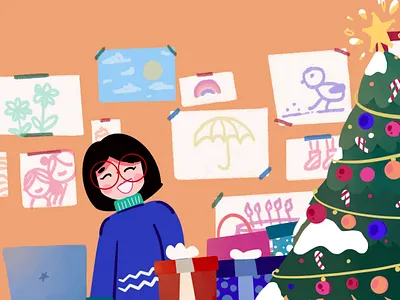 Christmas character design gifts girl illustration procreate vector