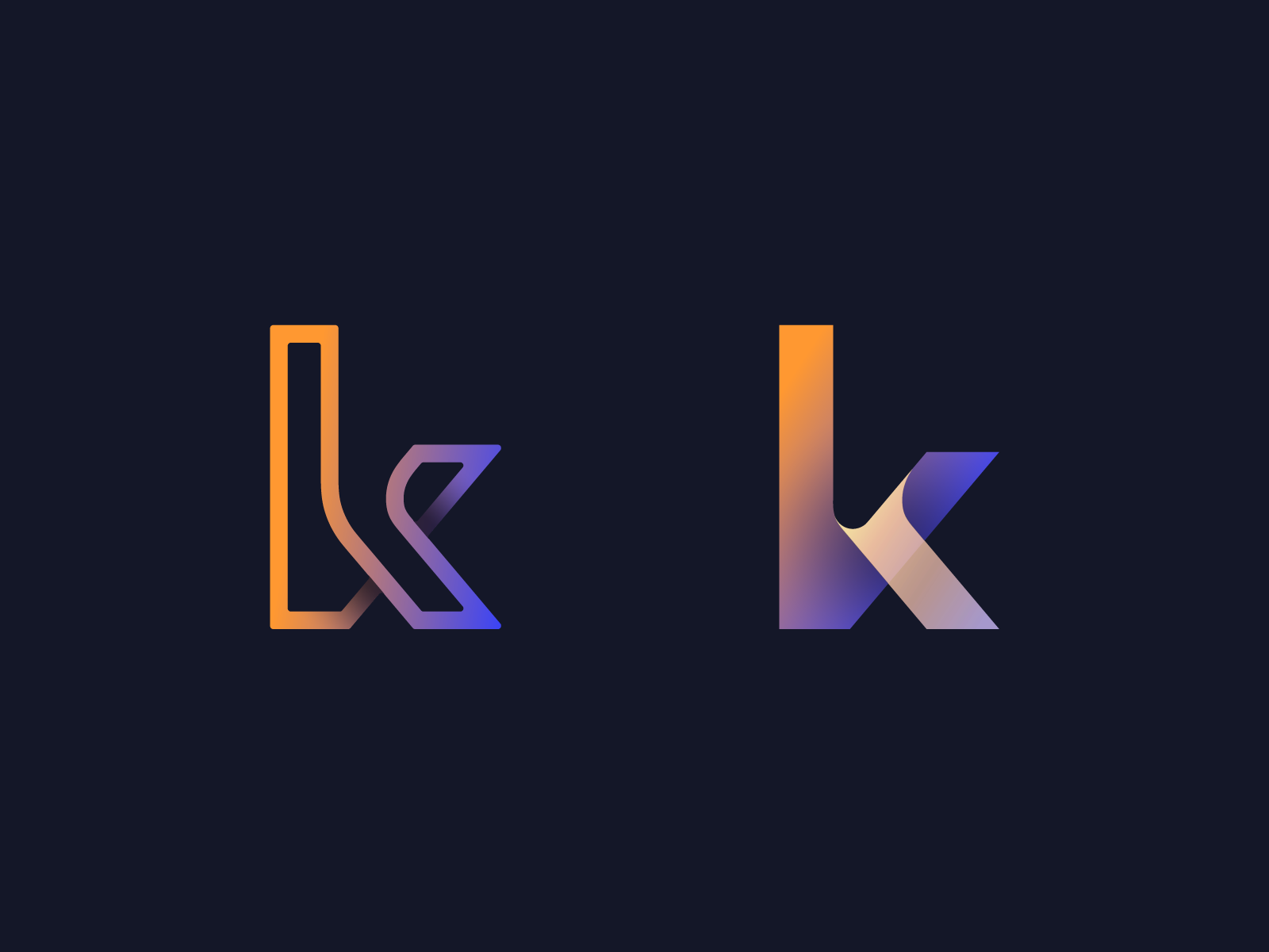 Lowercase K Logo blue branding branding concept gradient gradient logo identity design letter lettermark lettermarklogo logo logo design logodesign logotype lowercase mark orange simple symbol typography