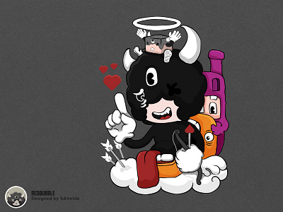 fukin cutepid and friend on cloud black design doodle graphic illustration shirt design valentine day vector