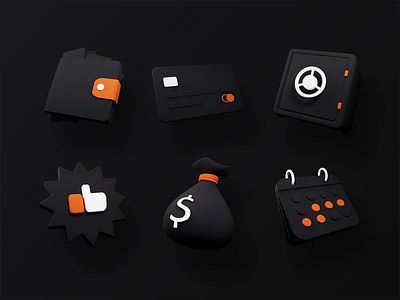 Finance icons 3d bag blender calendar card cartoon cute dark mode debit finance icon illustration like matte modern money rate safe wallet