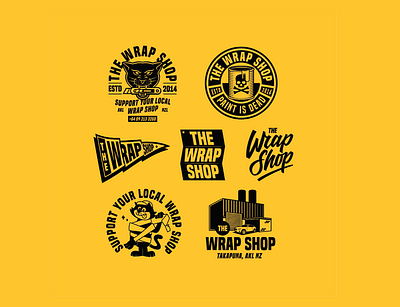 The Wrap Shop apparel branding character illustration logo typography vector