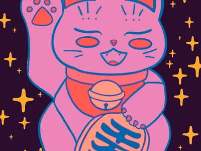 maneki neko art artwork cat digitalart illustraion illustration illustration art manekineko pink procreate