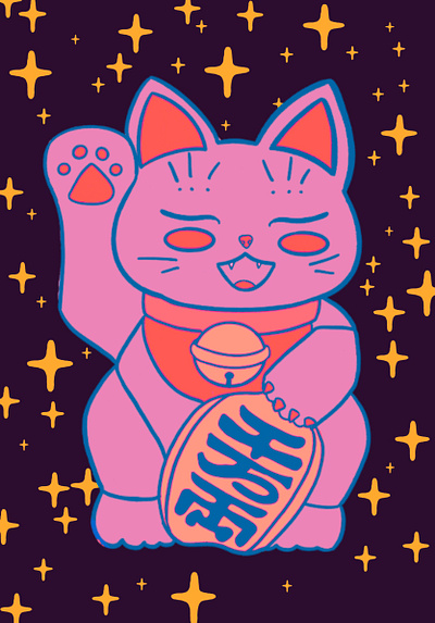 maneki neko art artwork cat digitalart illustraion illustration illustration art manekineko pink procreate