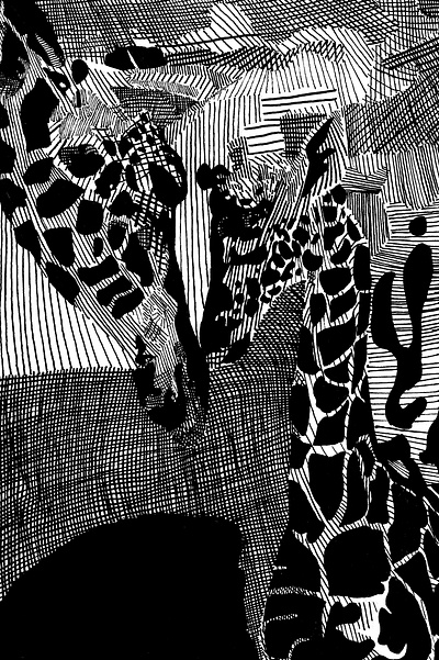 Mother and Child crosshatching giraffe giraffes illustration ink inking line line art lines