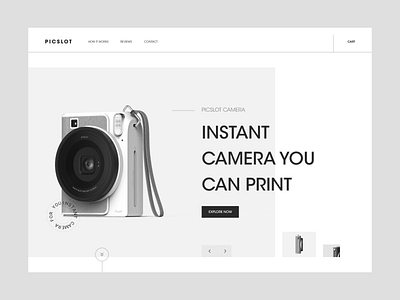 CAMERA – Hero Header Visual Exploration camera clean hand header hero header illustration main navigation minimal mobile photographer photography soft color typography ui ui design ux ux design web web design website