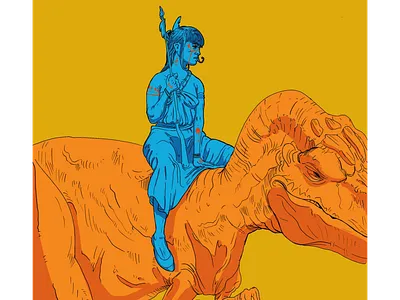 Dino rider comic dinosaur drawing illustraion lady procreate warrior
