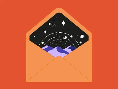 Letter design designer galaxy graphic design hills illustration illustration art letter lettermark mail minimalistic moon mountains saturn simple sky space spaceship star stars