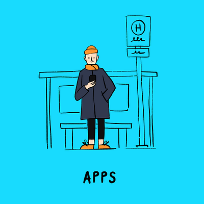 Bus Stop app apps bus stop illustration illustrations language man phone procreate sketch sketchapp