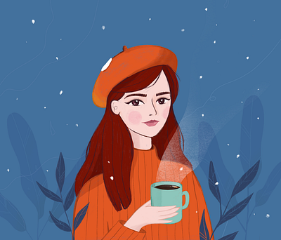 Tea and snow blue cold drawing firstshot girl illustration procreate red snow training winter