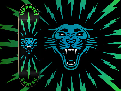 Infantry skates - Electric Cat bolts bradford bradforddesign bradforddesignco electric electriccat illustration infantry infantryskates panther skate skateart skateboard skateboarding skatebranding skatedeck skatedeckart typdesign type typedesign