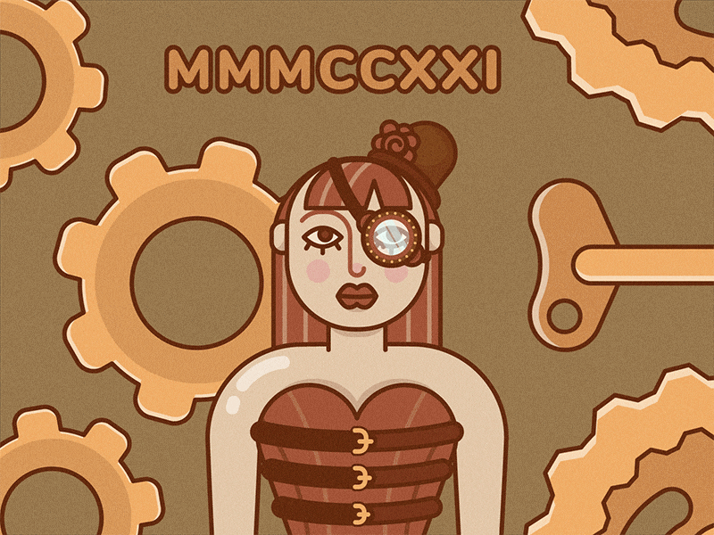 Steampunk Lady animated animated gif animation beige brown female flat flatdesign gear gif illustration lady mechanic mechanism steam punk steampunk woman