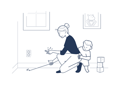 Neighbor Illustration Concept 2 child house illustration measuring neighbor phone room woman