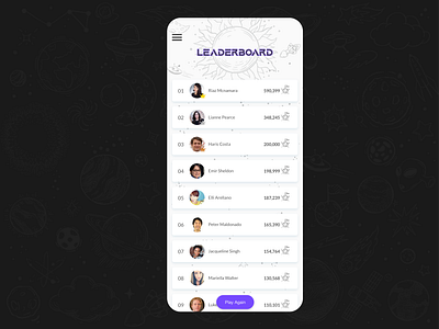 DailyUI - Game App Leaderboard app design daily ui dailyui dailyui 019 dailyuichallenge leaderboard