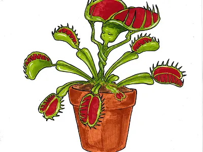 fly trap art cartoon character design creature design design female illustration ink