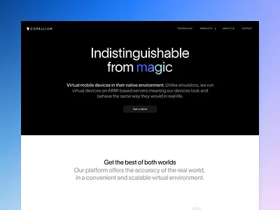 Corellium About about arm corellium landing page magic technology virtualization website