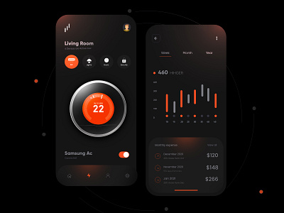 Smart Home Dark Theme Design app interface minimal mobile mobile app mobile apps mobile ui mobileapp mobileappdesign ui ui design uiux ux ux ui design