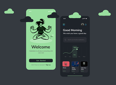 Meditation App application ui branding calm depressed depression design medical meditation meditation app mental health awareness mentalhealth ui user inteface userinterface ux