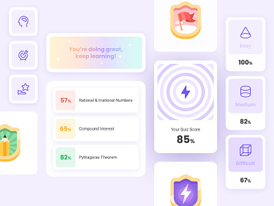 Performance UI Components 2d adobe badge color components design elearning figma illustration learning learning app performance quiz school student study ui ui components uidesign vector