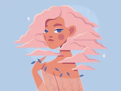Cloud girl 2d blue brush character cloud girl hair illustration illustrator pink procreate sunrise texture vector