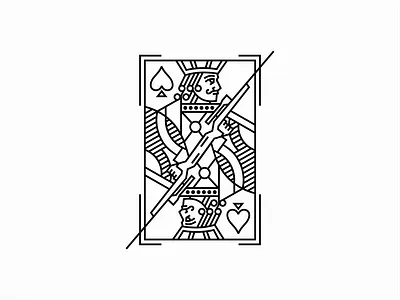 Jack playing card with guns branding design emblem geometric guns icon identity illustration jack line line art lines logo mark modern playing card premium sale symbol vector