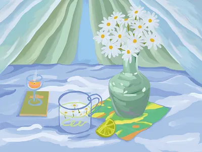 Blue table blue color drawing flower green illustration photoshop table white