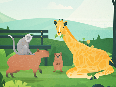 Covid Coach animal bench capybara character coach covid drawing giraffe health icon illustration monkey nature park quokka texture ui ux vector zoo