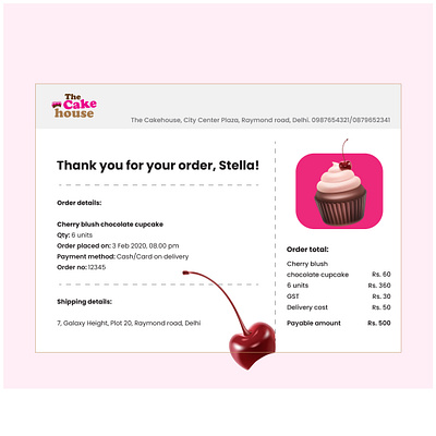 Daily UI - Email receipt cake shop email design email receipt food and drink graphic design invoice design order details order food product page ui design user experience ux design visual design visualization