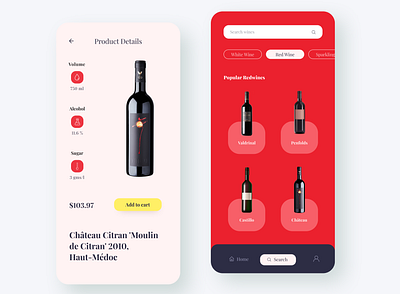 FineWine - Wine App 2d 3d drink menu food and drink food app food app ui grapes minimal online food product details product page red wine wine app wine bottle wine label winery