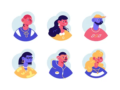 Avatars icon set account avatar boy character design face female flat girl headset illustration male man member millennial people portrait social team woman