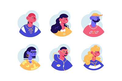 Avatars icon set account avatar boy character design face female flat girl headset illustration male man member millennial people portrait social team woman