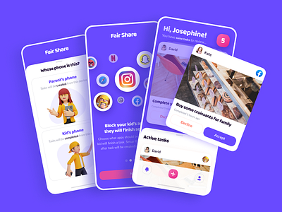 FairShare. Paired devices app for the parent control app cards children design family home ios kids kids app mobile onboarding swipe task task manager ui ux