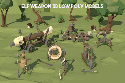 Elf Weapons 3D Low Poly Pack 3d 3d art game assets gamedev indie game low poly low poly lowpoly lowpolyart models weapon