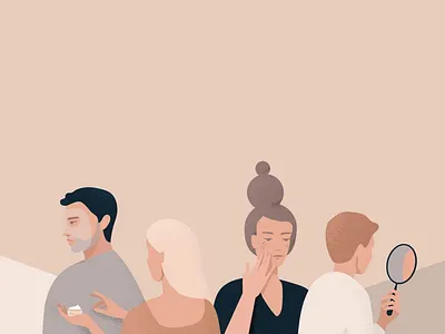 Skincare cosmetics editorial illustration flat illustration minimal people skin skincare vector woman