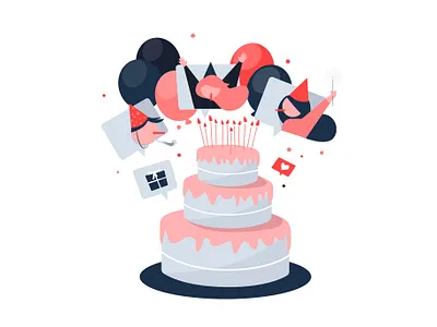 Online BDay adobe illustrator bday birthday birthday cake birthday party branding cake character characterdesign design illustration illustrator online party stayhome staysafe tech technology vector zoom party