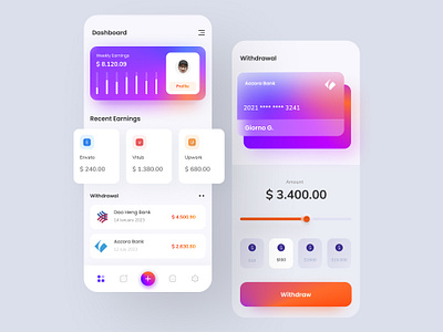 Earnings Management bank bank card cash cash management clean earn money earning earning management earnings envato glass glassmorphism money management revenue upwork withdraw withdrawal