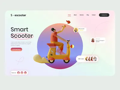 Escooter 3d Hero Area 2021 trend 3d clean creative landing page modren ui design webdesign