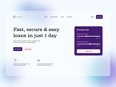 Loan Website Concept design glassmorphism loan loan calculator loans typography ui uidesign uiux uiux design ux webdesign welcome page