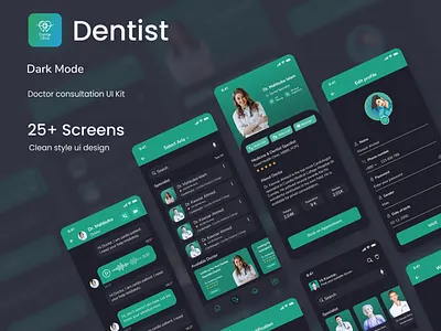 Dark- Dentist Doctor Consultant Mobile App Ui Kit app designers design doctor ios app uidesign uiux