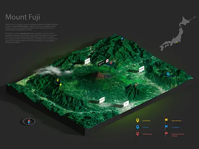 Mount Fuji - 3D Map - Test Render 3d 3d map generator generator heightmap illustration infographic japan map mountains photoshop plugin vulcano