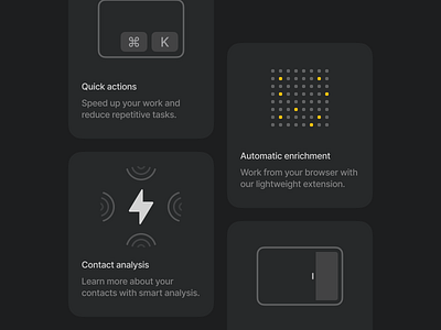 Features cards contacts crm customer relationship management feature section features icons illustration management section spot illustrations web website