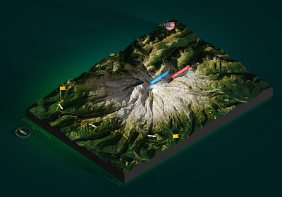 Mount Rainier - GPX track 3D Map - Photoshop Render 3d 3d map generator compass extension gpx illustration map mountain photoshop plugin route track usa vulcan washington