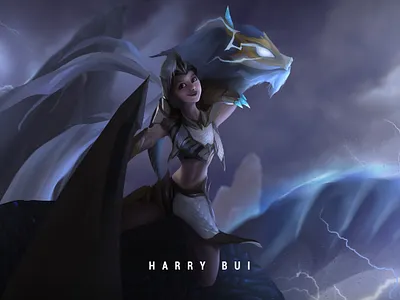 Jinx Dragon Storms digital illustration fanart leagueoflegends littlelegend