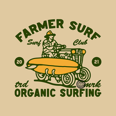 Farmer Surf artwork availabledesign badgedesign design designforsale farmer handrawn illustration logo logoforsale surf surfing tshirtdesign vintage badge vintage design vintage logo