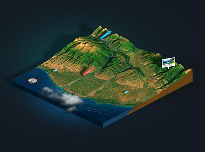 Kyrgyzstan - Photoshop 3D map 3d 3d map generator compass extension heightmap illustration lake photoshop pin plugin relief rivers